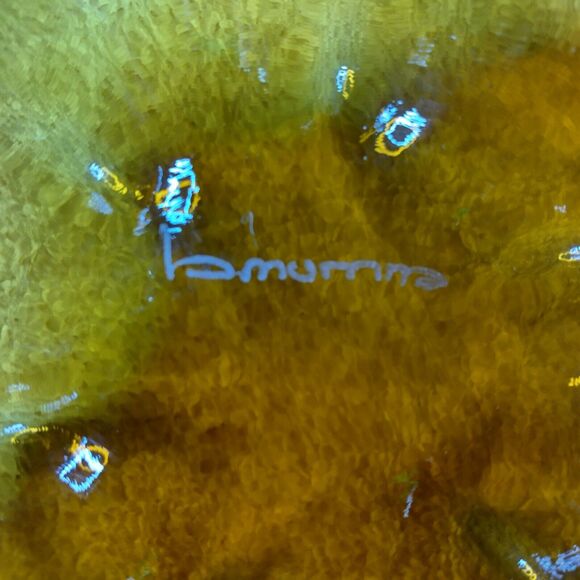 La Murrina etch dark amber petal bowl 5.5" Murano Italy abstract blown glass - Picture 2 of 9